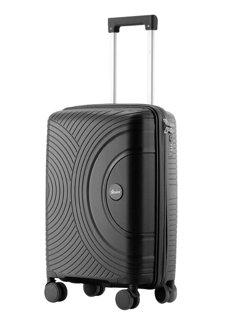 سيناتور حقيبة سفر بعجلات عالمية للجنسين خفيفة الوزن من البولي بروبلين بسحاب آمن أسود